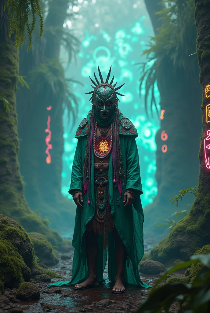 Portrait, behance, 54 y.o. Eastern (Male Lich:1.3) , dressed in Skater Sari, Northern Hair Ribbons, Earbuds, Rust garden, Ultra Real, dramatic lighting, Depth of field 270mm, by Jamie Hewlett, Joseph Clement Coll, <lora:Metallic_Iridescence_SDXL:1> ais-metalz