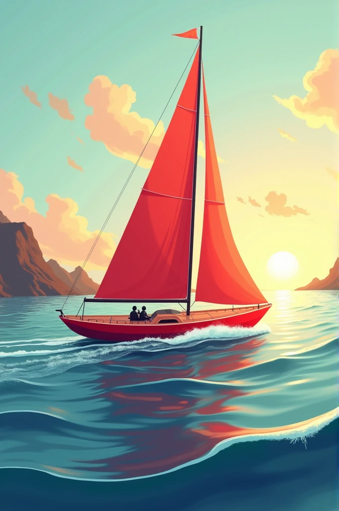 Red sailboat simple drawing,Leading the way