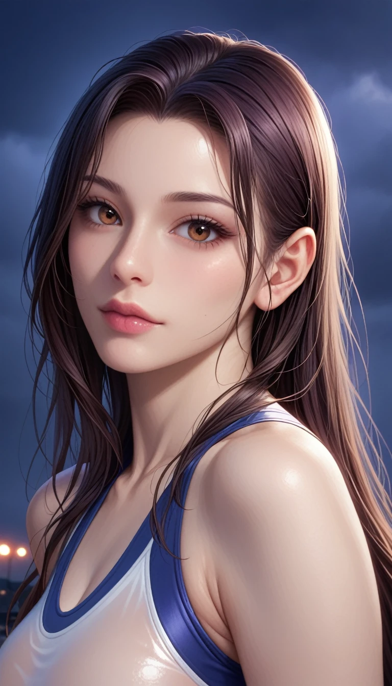 score_9, score_8_superior, score_7_superior, High-resolution CG illustration,A masterpiece in 32K resolution,Highest quality,it is really amazing,Very detailed,Ultra-high resolution,Ultra-realistic,Realistic,Increased depth of field,Cinematic lighting,
Sexy mature Japan woman,
Straight long hair with black hair,Ultra-detailed and beautiful face,Calm and gentle look,Beautiful brown eyes,Translucent white skin,Realistic skin texture,Great proportions,
Sexy high leg swimsuit,
Artistic design,Chic color scheme,Detailed fabric texture,
Dark overcast sky on a dull night,Dark clouds filling the sky,Thundercloud,Coastline at night,Stormy seas,delay々A desolate sandy beach that continues,
Beautiful bust up,Cinematic Angle,