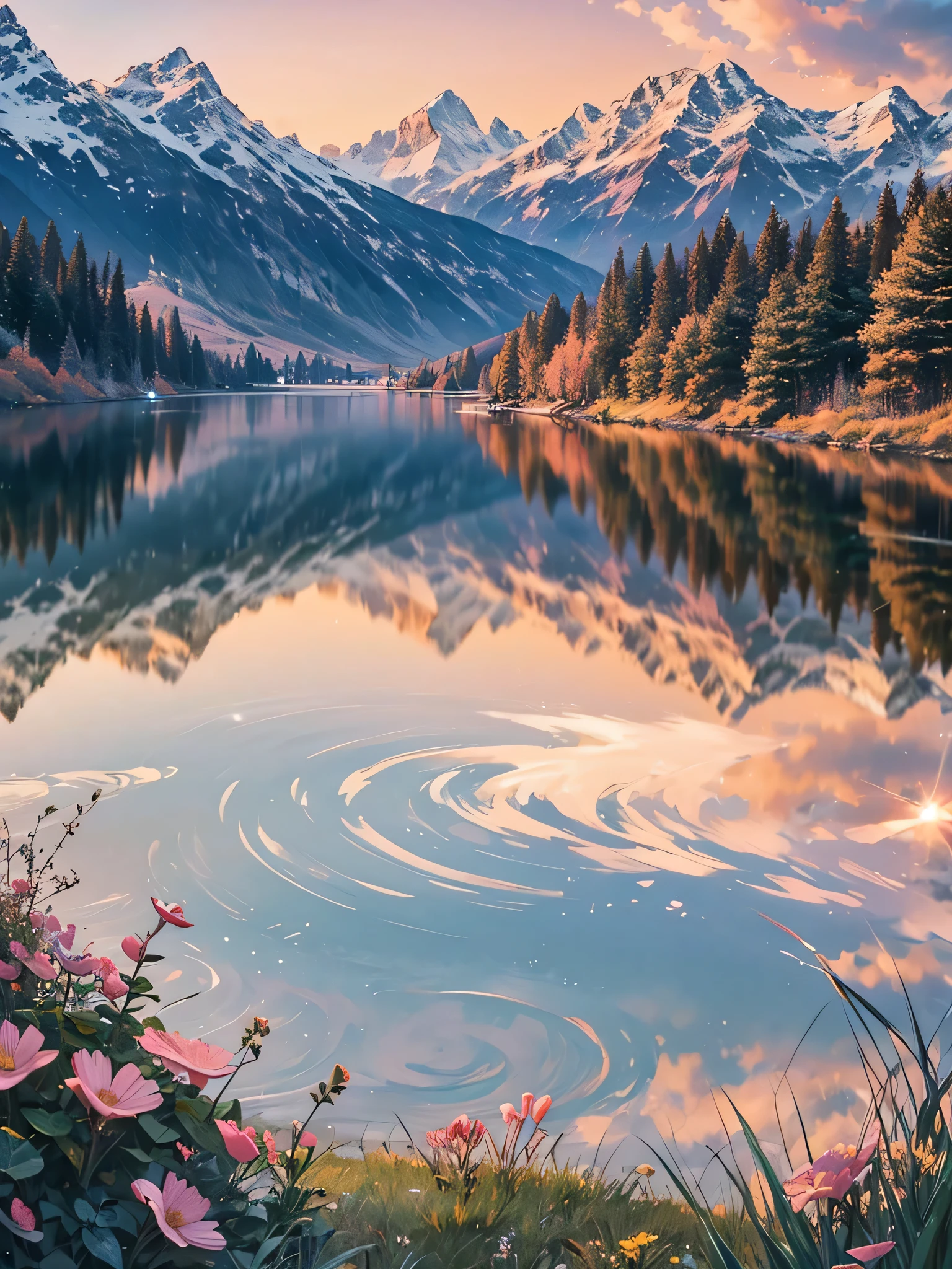 Here's a detailed prompt for generating AI images of beautiful scenery:

"Create a serene landscape featuring a tranquil lake surrounded by lush green forests. The scene is set at dawn, with the first light of the sun casting a golden glow on the water. Mist gently rises from the lake, adding a mystical atmosphere. In the background, towering snow-capped mountains provide a majestic backdrop, while a few scattered wildflowers bloom near the water's edge. The sky is painted in soft hues of pink, orange, and purple, reflecting off the calm surface of the lake. The overall mood is peaceful and awe-inspiring."