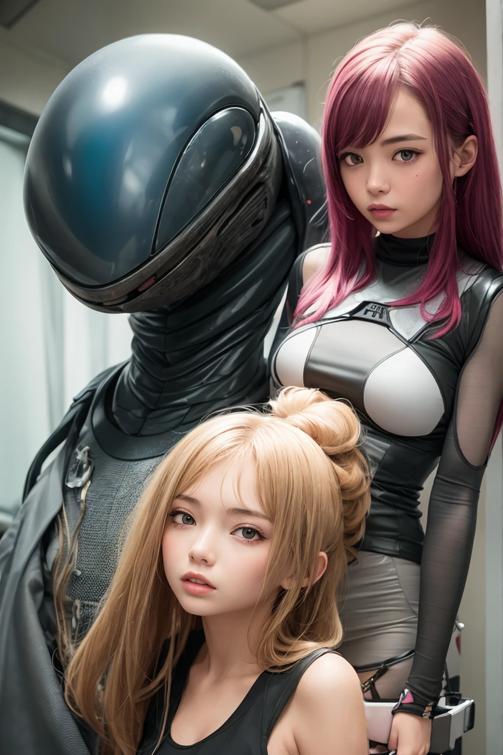 masutepiece、Best Quality、ultra-detailliert、1 persons、japanes、a blond、Brown skin、Special attack suit、Squat