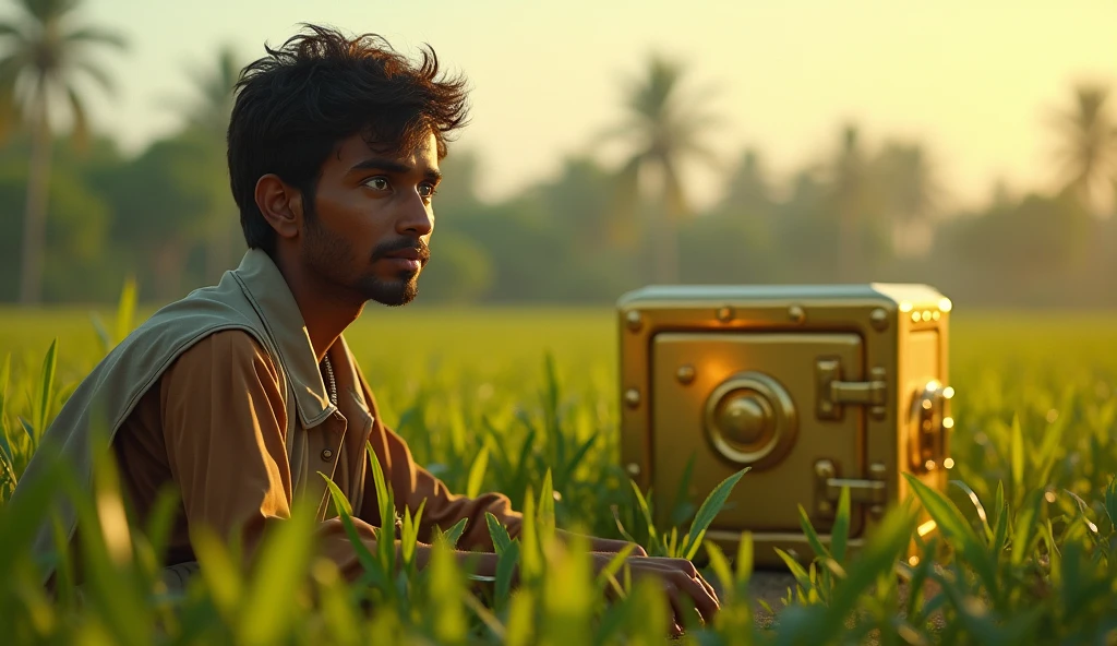 
One day, Indian village man he saw a gleaming safe in his field. His eyes were dazzled.
