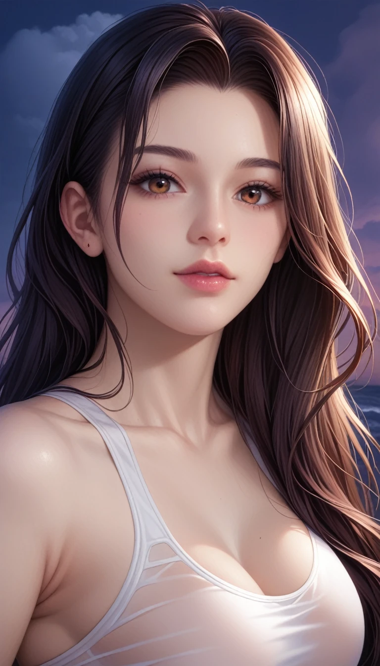 score_9, score_8_superior, score_7_superior, High-resolution CG illustration,A masterpiece in 32K resolution,Highest quality,it is really amazing,Very detailed,Ultra-high resolution,Ultra-realistic,Realistic,Increased depth of field,Cinematic lighting,
Sexy mature Japan woman,
Straight long hair with black hair,Ultra-detailed and beautiful face,Calm and gentle look,Beautiful brown eyes,Translucent white skin,Realistic skin texture,Great proportions,
Sexy high leg swimsuit,
Artistic design,Chic color scheme,Detailed fabric texture,
Dark overcast sky on a dull night,Dark clouds filling the sky,Thundercloud,Coastline at night,Stormy seas,delay々A desolate sandy beach that continues,
Beautiful bust up,Cinematic Angle,