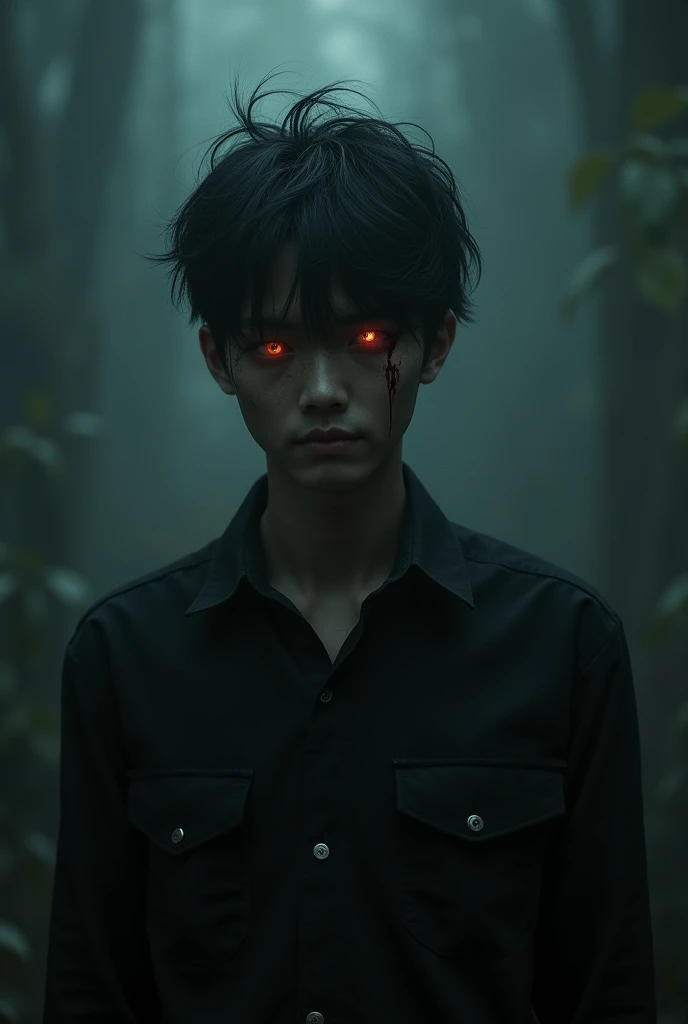 A demon Asian boy with his face blurred
