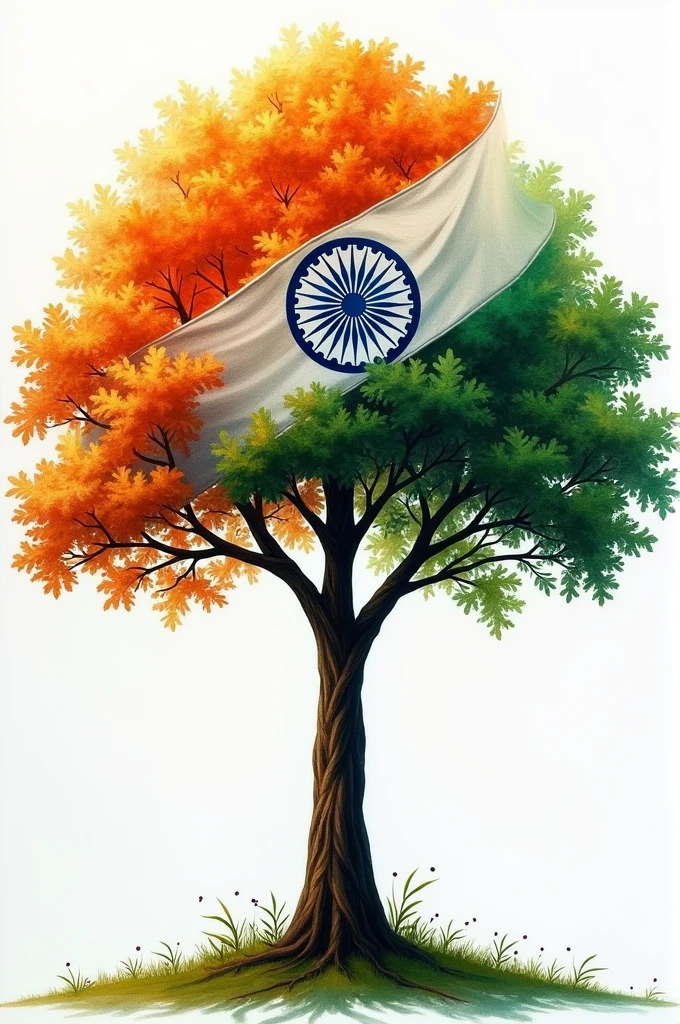 ((best quality)), ((masterpiece)), (detailed),tree whose leaves are the national flag of india