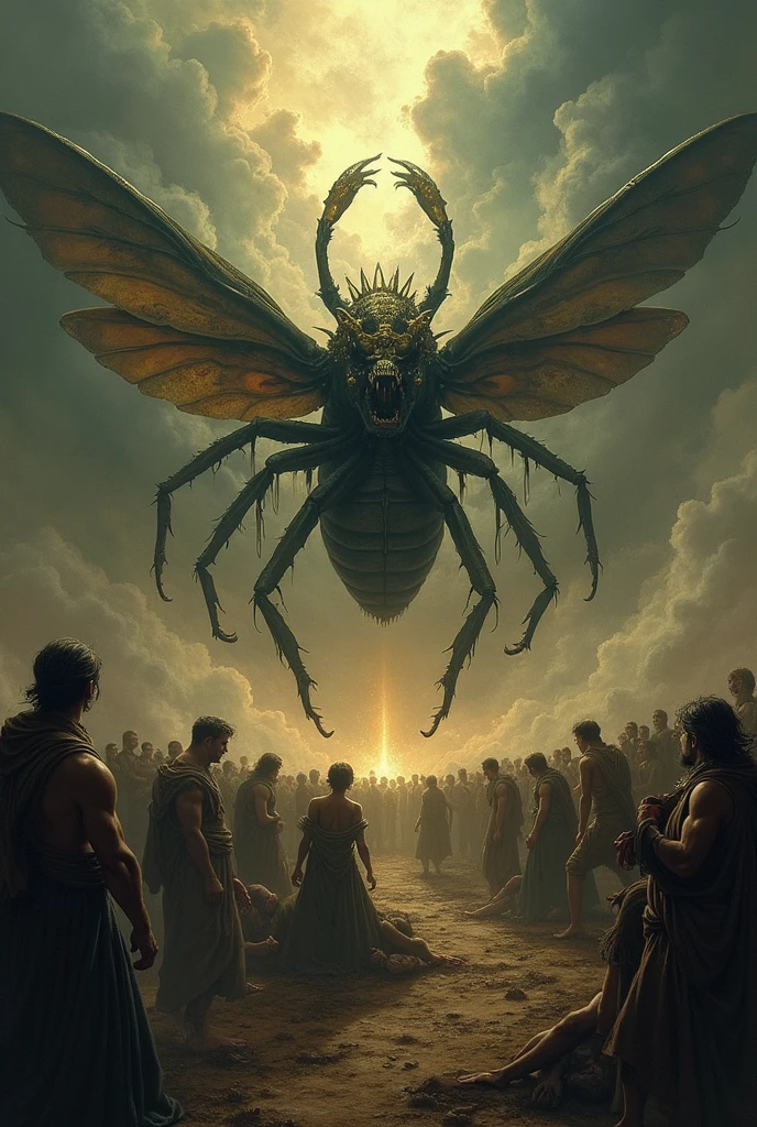 Draw the Book of Revelation Locusts making people suffer