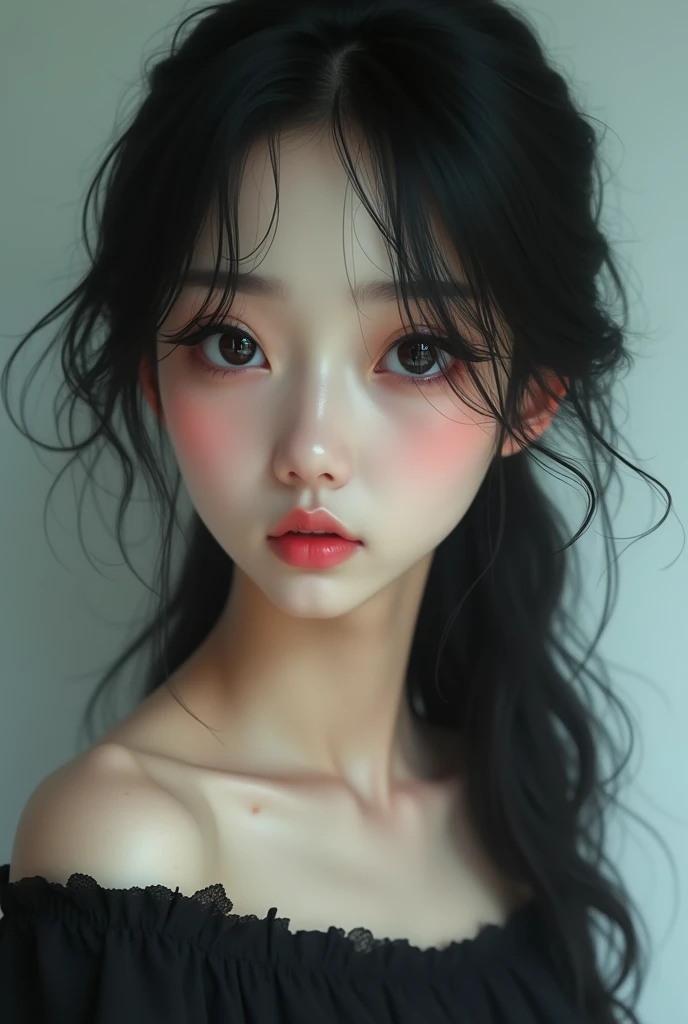 Real Asian girl with starty eyes and black dress