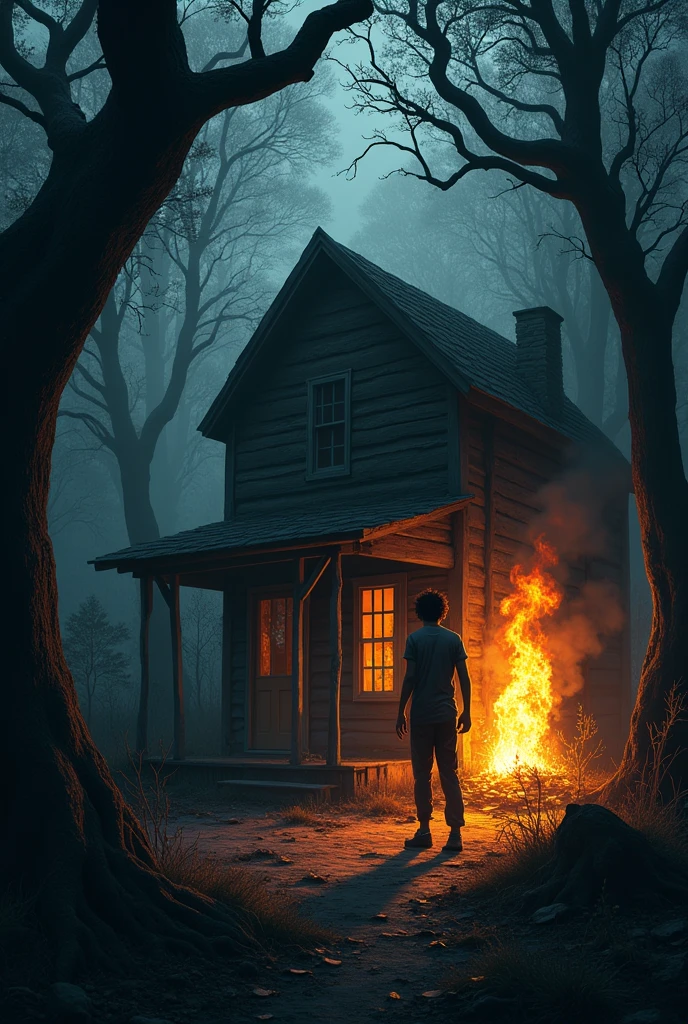 The teenager set fire to the shadowy cabin in the woods