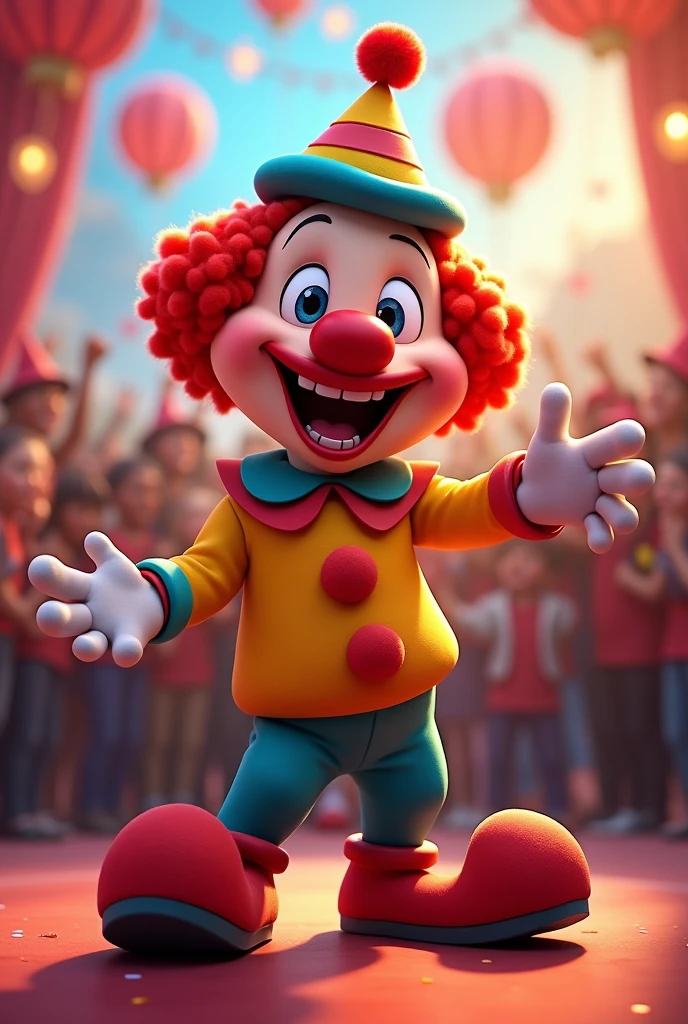 Generate an image of an animated clown with the description MyE events 