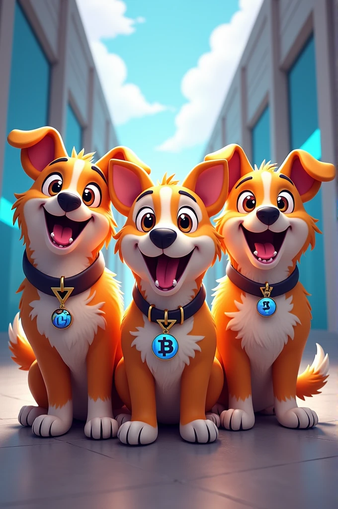 I need to create photo of dog's with Okx logo and bitget and binance