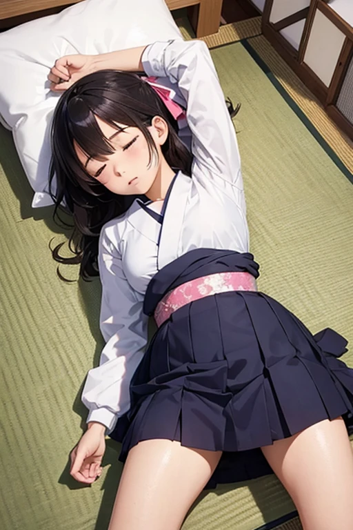 Cute Japanese high school girl taking a nap