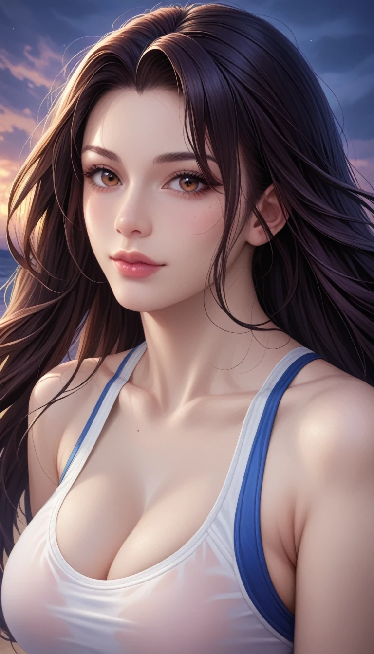 score_9, score_8_superior, score_7_superior, High-resolution CG illustration,A masterpiece in 32K resolution,Highest quality,it is really amazing,Very detailed,Ultra-high resolution,Ultra-realistic,Realistic,Increased depth of field,Cinematic lighting,
Sexy mature Japan woman,
Straight long hair with black hair,Ultra-detailed and beautiful face,Calm and gentle look,Beautiful brown eyes,Translucent white skin,Realistic skin texture,Great proportions,
Sexy high leg swimsuit,
Artistic design,Chic color scheme,Detailed fabric texture,
Dark overcast sky on a dull night,Dark clouds filling the sky,Thundercloud,Coastline at night,Stormy seas,delay々A desolate sandy beach that continues,
Cleavage up,Cinematic Angle,