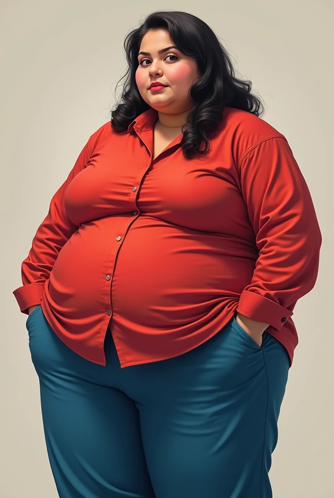 Obese 25 year muslim girl red shirt blue shalwar belly pot like