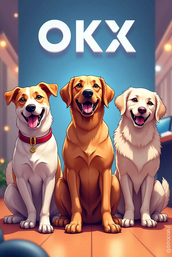 I need to create photo of dog's with Okx logo and bitget and binance