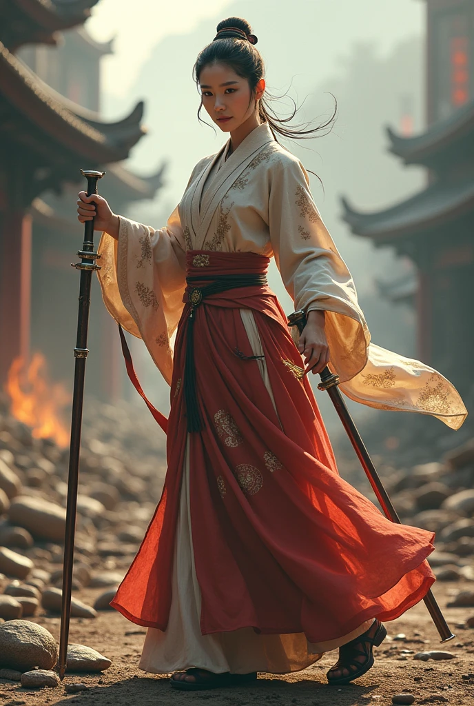 60 years old,Beautiful woman,Ming Dynasty,Faucet crutches,Will martial arts, War