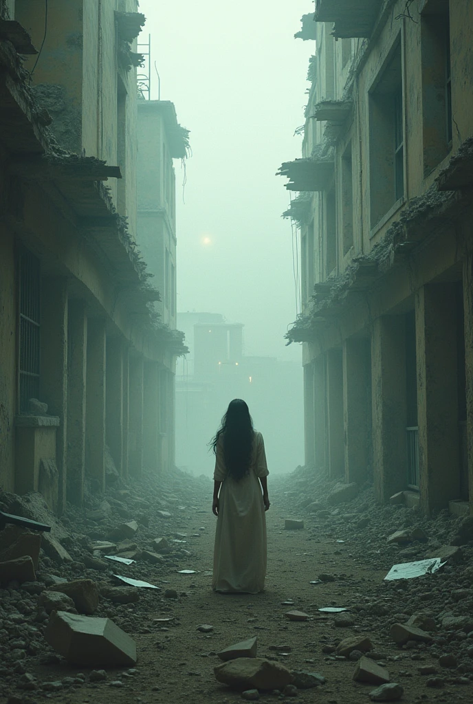 A alone woman in a demolished hospital on 🇮🇳 independence day