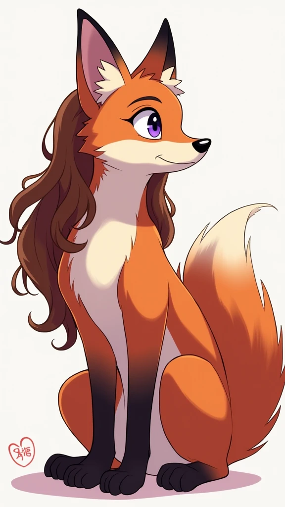 1 fille, Rougi, Cheveux Longs, Cheveux Bruns, Yeux Violets, queue de renard,Oreilles de Renard, Plan Américain, Silhouette,