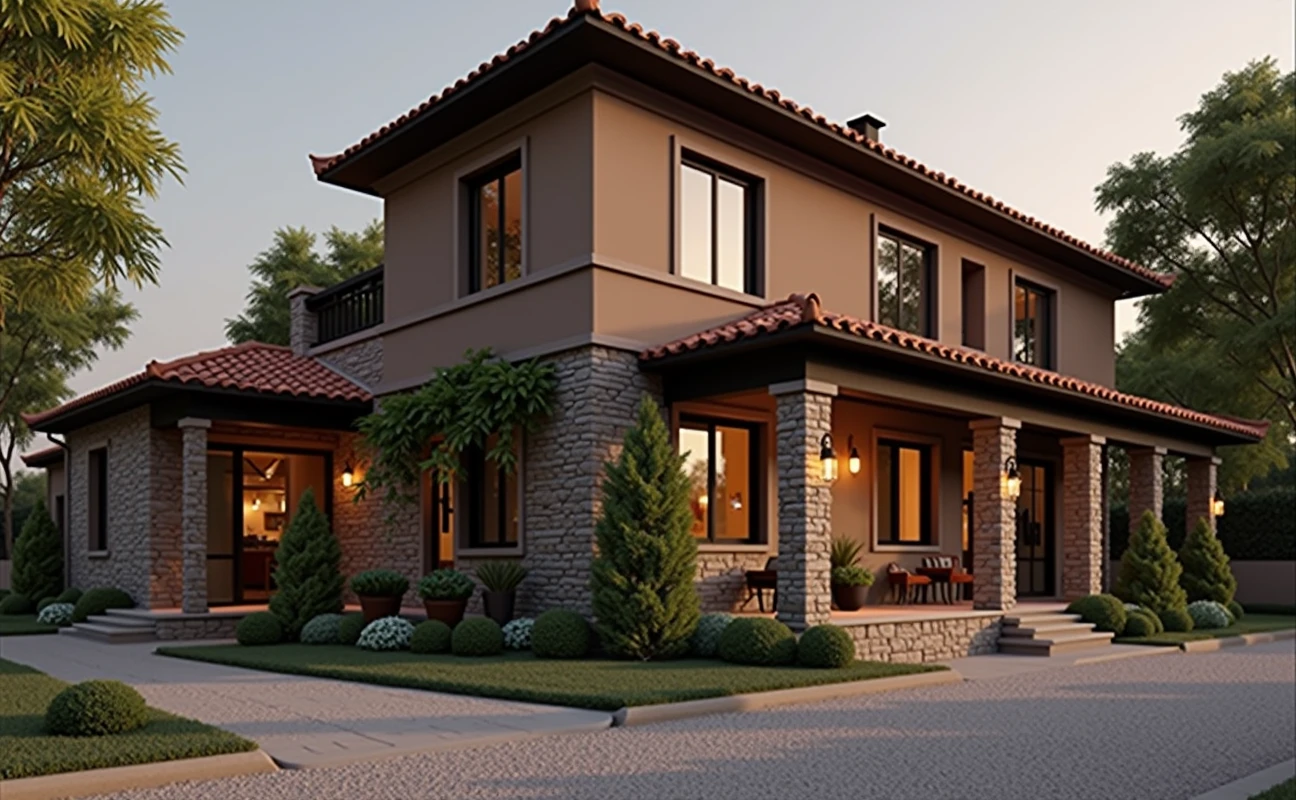 Functionality for seniors:
In addition to the access ramp, the path to the entrance would be made of a non-slip material, such as rustic stone or textured concrete, to prevent slipping.
The windows and door would have easy-to-use opening systems, thinking about the mobility of the inhabitants.
The facade would also feature shade elements, such as a wide eaves or pergolas covered with vines, for sun protection.
Final proposal:
Imagine an elegant and sober facade of an old farm, adapted with a modern touch. Maintains historical authenticity with materials such as stone and brick, but it is designed to be welcoming and functional for the needs of older people. Warm colors invite tranquility, and vegetation in the outdoor planters adds a touch of freshness to the space.
Suggested visual image:
Single-story facade, with tile roofs and details in stone and wood. Large windows that allow natural light to enter, surrounded by a green environment.
