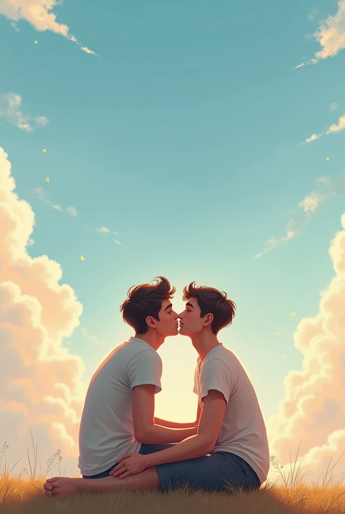 gay couple age 22 and 28 looking at sky and resting on each other