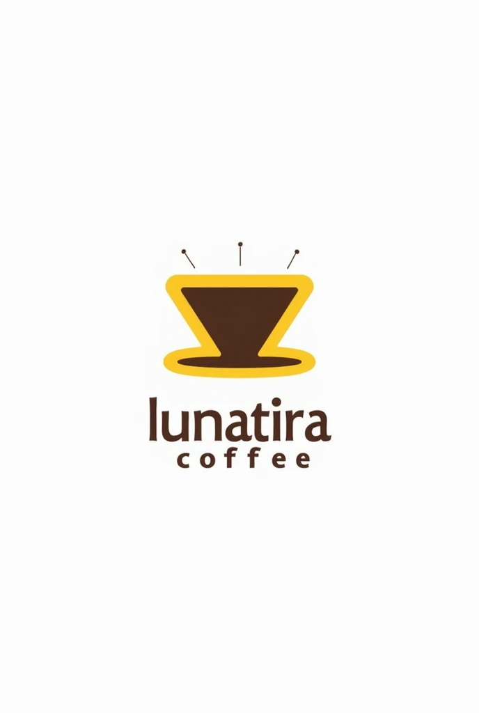 filter coffee flat bottom, dripper, steam, logo, dripper, only dripper, coffee shop logo, yellow outline only, logo, coffee shop logo, white background, with text "( lunaira coffee )"