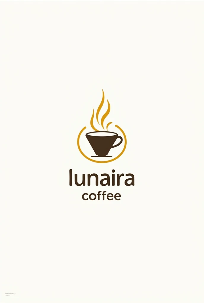 filter coffee flat bottom, dripper, steam, logo, dripper,  only dripper, coffee shop logo, yellow outline only, logo, coffee shop logo, white background, with text "( lunaira coffee )"