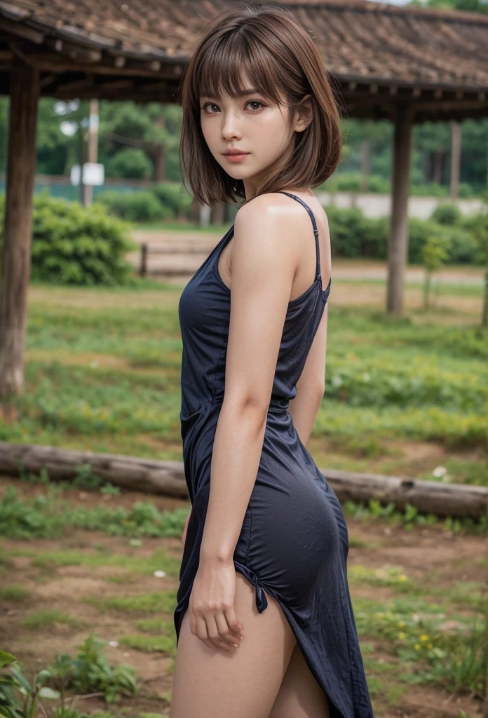 kasumi, eyes browns, (best qualityer, ultra detail), (realisitic:1.37), beautiful and detailed face, ultra-realisitic texture, Exquisite face, Delicate body, red lipgloss stick, shiny colors. High definition, 8k, expression a slight cute smile