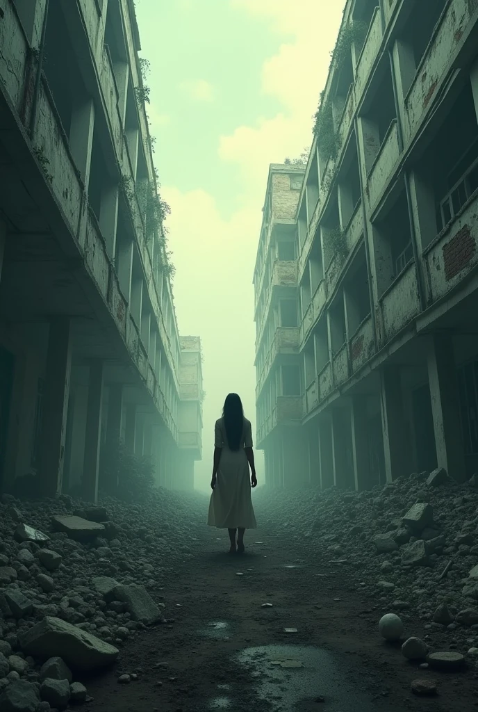 A alone woman in a demolished hospital on '🇮🇳' independence day