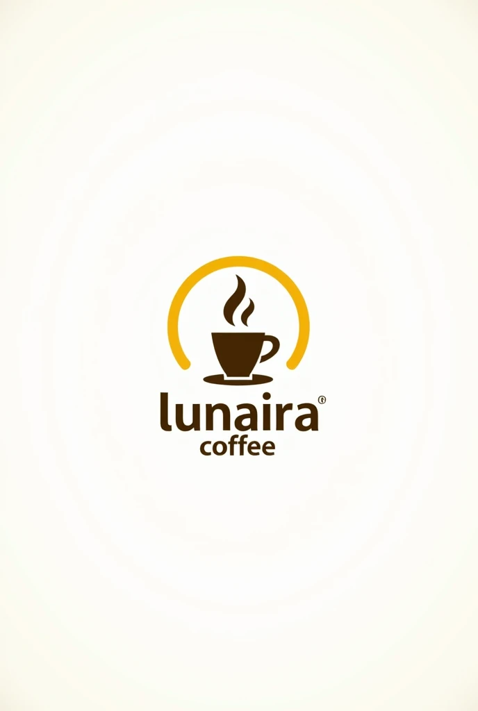 filter coffee flat bottom, dripper, steam, logo, dripper,  only dripper, coffee shop logo, yellow outline only, logo, coffee shop logo, white background, with text "( lunaira coffee )"