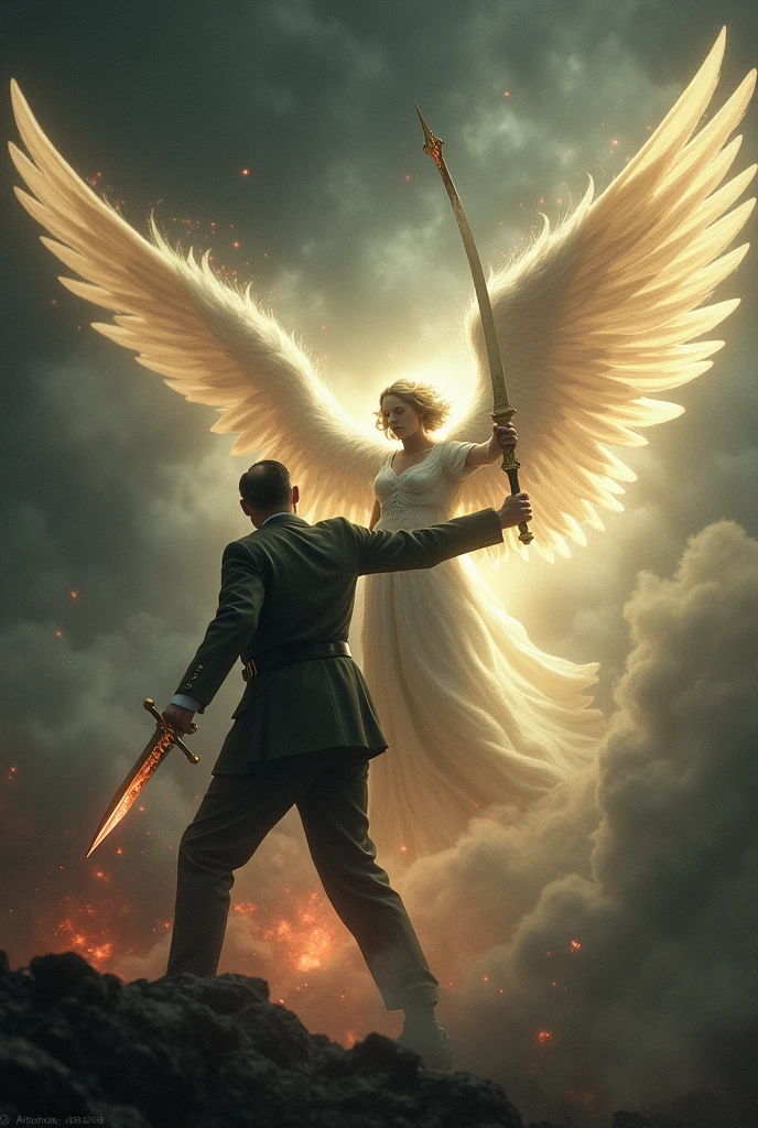 Adolf Hitler got stabbed by an Angel in the back and dies