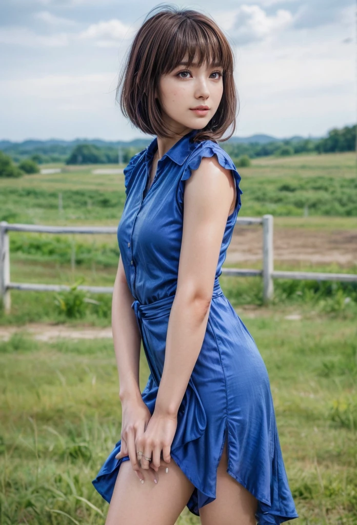 kasumi, eyes browns, (best qualityer, ultra detail), (realisitic:1.37), beautiful and detailed face, ultra-realisitic texture, Exquisite face, Delicate body, red lipgloss stick, shiny colors. High definition, 8k, expression a slight cute smile