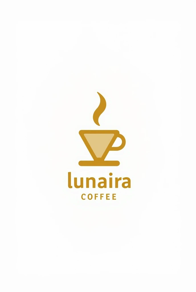 filter coffee flat bottom, dripper, steam, logo, dripper,  only dripper, coffee shop logo, yellow outline only, logo, coffee shop logo, white background, with text "( lunaira coffee )"