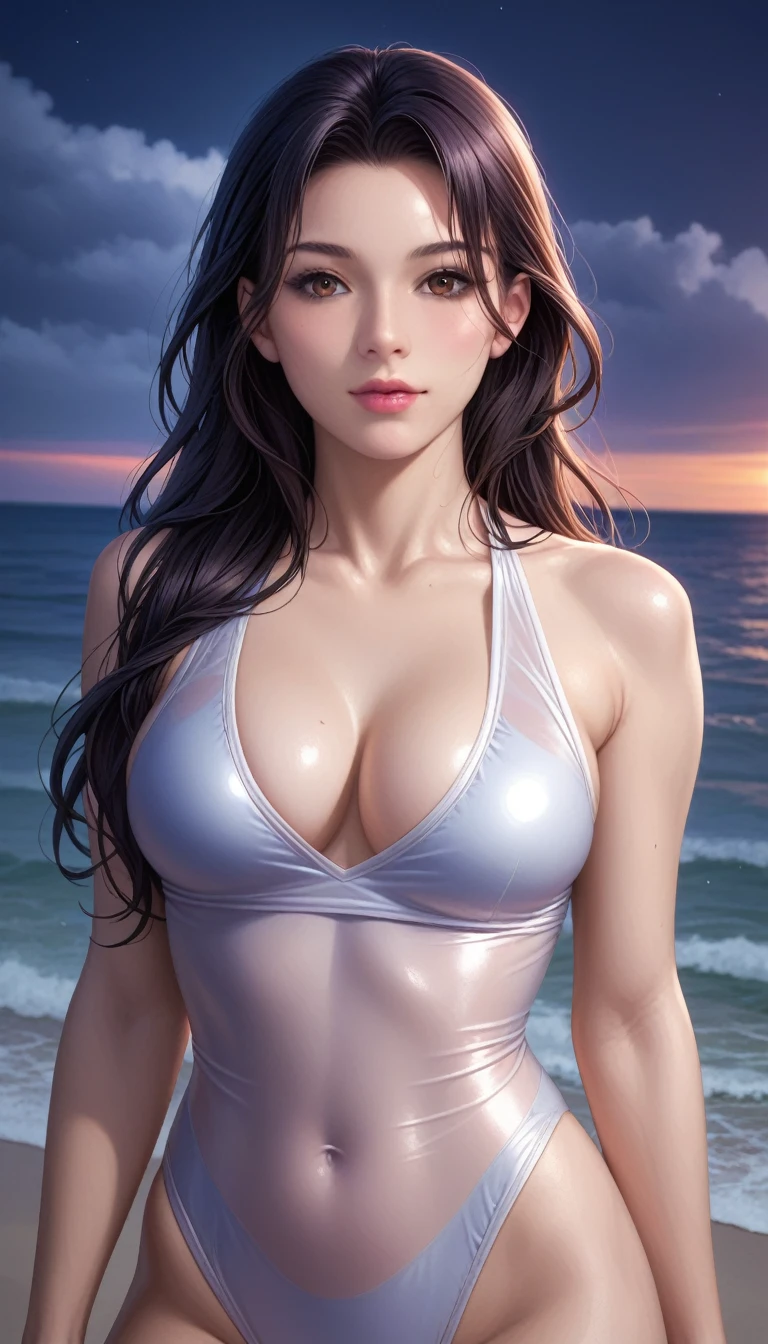 score_9, score_8_superior, score_7_superior, High-resolution CG illustration,A masterpiece in 32K resolution,Highest quality,it is really amazing,Very detailed,Ultra-high resolution,Ultra-realistic,Realistic,Increased depth of field,Cinematic lighting,
Sexy mature Japan woman,
Straight long hair with black hair,Ultra-detailed and beautiful face,Calm and gentle look,Beautiful brown eyes,Translucent white skin,Realistic skin texture,Great proportions,
Sexy high leg swimsuit,
Artistic design,Chic color scheme,Detailed fabric texture,
Dark overcast sky on a dull night,Dark clouds filling the sky,Thundercloud,Coastline at night,Stormy seas,delay々A desolate sandy beach that continues,
Cleavage up,Cinematic Angle,