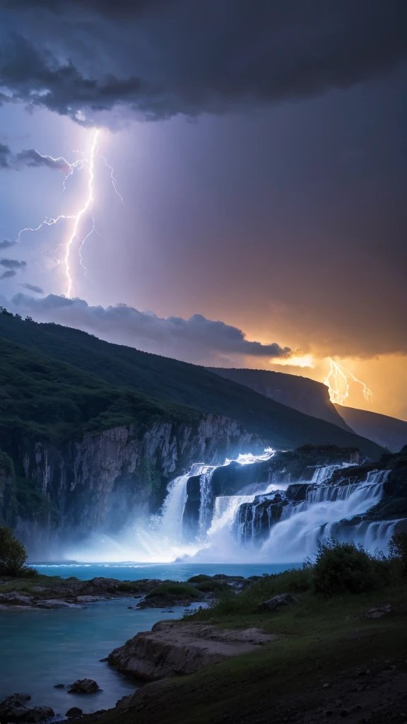 A lightning strike, a flash of lightning, and the rumble of thunder."