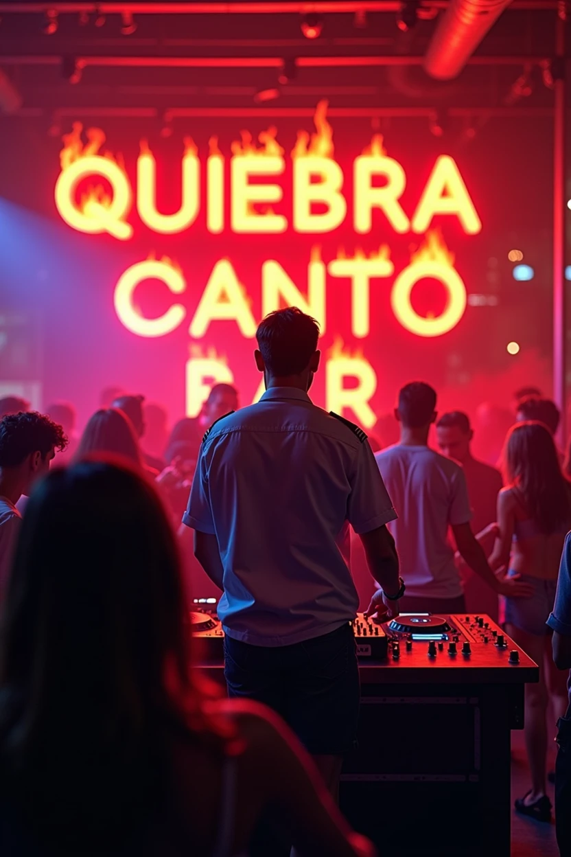 A party where the DJ is a commercial airline pilot, there's a lot of fire, and on the wall there's a sign in red fiery letters that says 'QUIEBRA CANTO BAR'