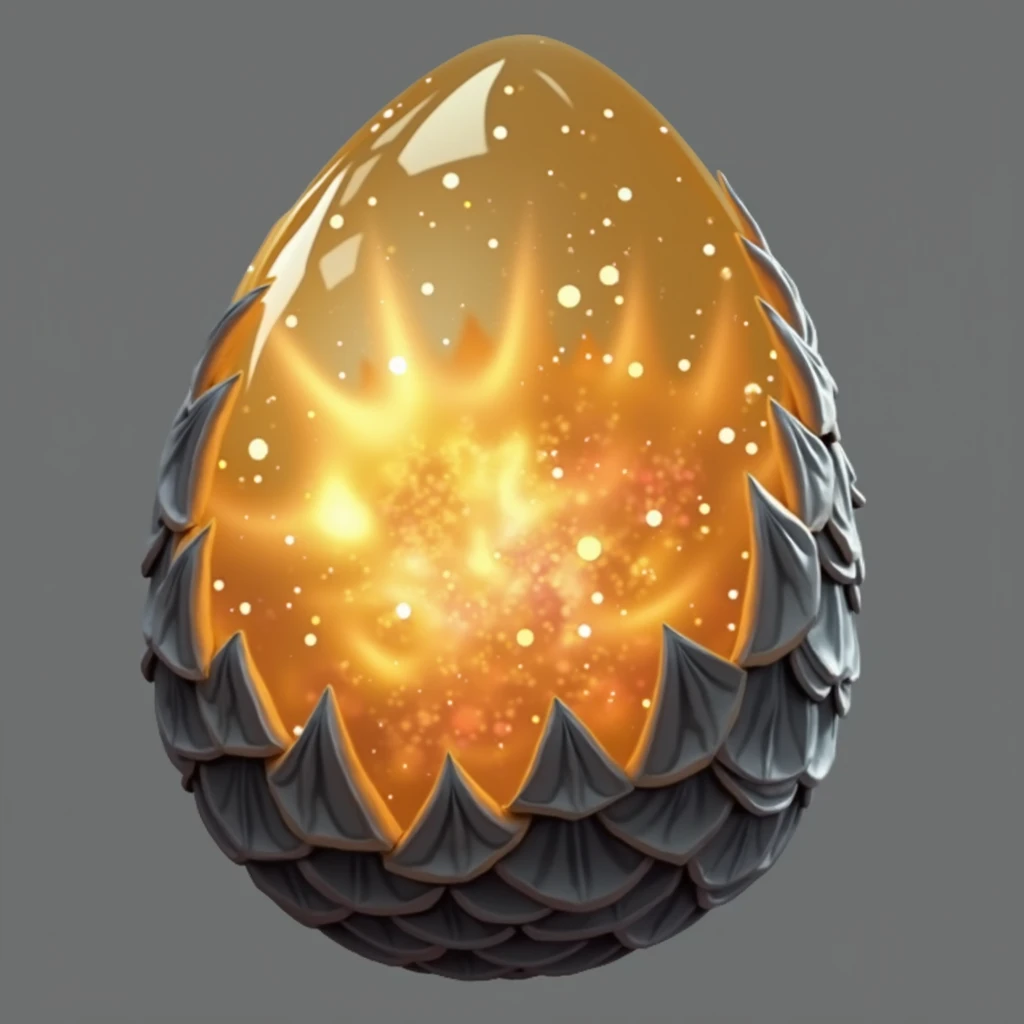 (masterpiece, top quality, best quality, official art,beautiful and aesthetic:1.2),
(4k,8k, best quality,masterpiece:1.2),(((white background))), solo,Game item, a dragon egg, with the upper half in a translucent and sparkling state, while the bottom is stacked with dark dragon scales. The entire egg emits an orange glow, creating a clear and high-quality texture, and a realistic and accurately structured modern representation with consistent lighting that looks natural and believable.