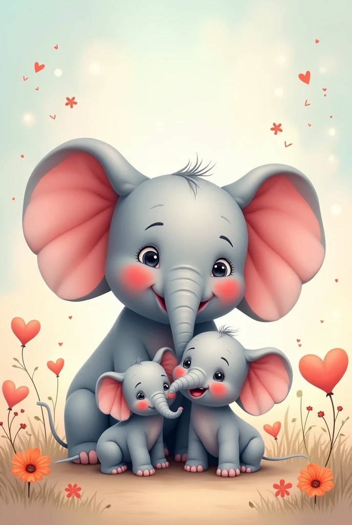 5 Year Anniversary card featuring a cute, cartoonish elephant Three elephants, Father elephant, Mother elephant, and its calf elephant. The design is playful and light-hearted, perfect for celebrating the special bond you share