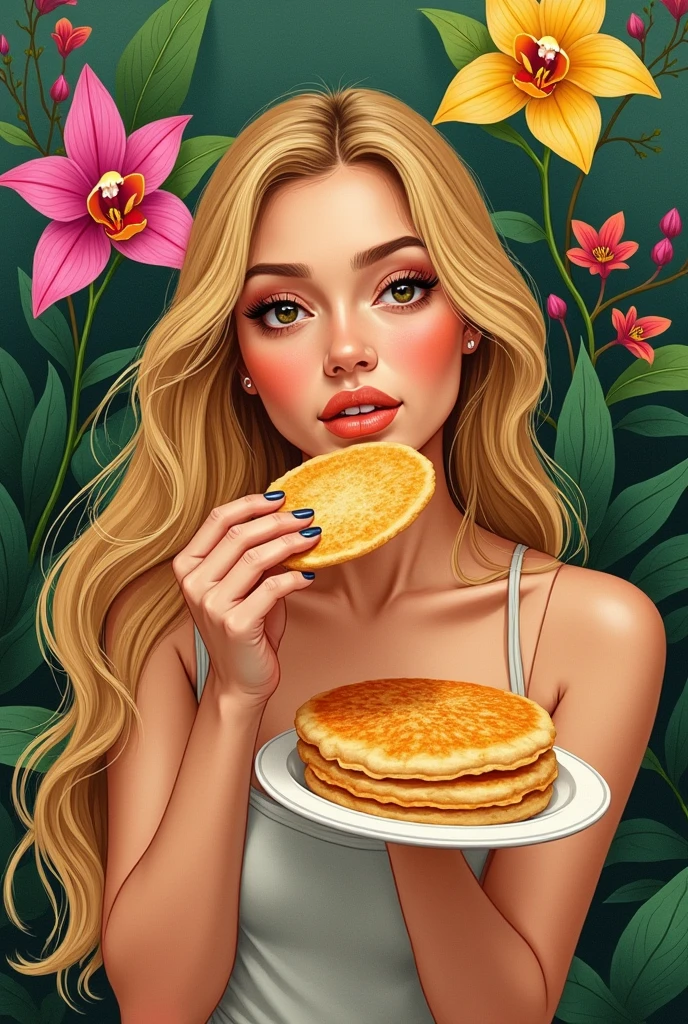 women, venezuela, blond hair, illustration, arepa, bread flour, orchid, Venezuelan food, arepas, bread flour