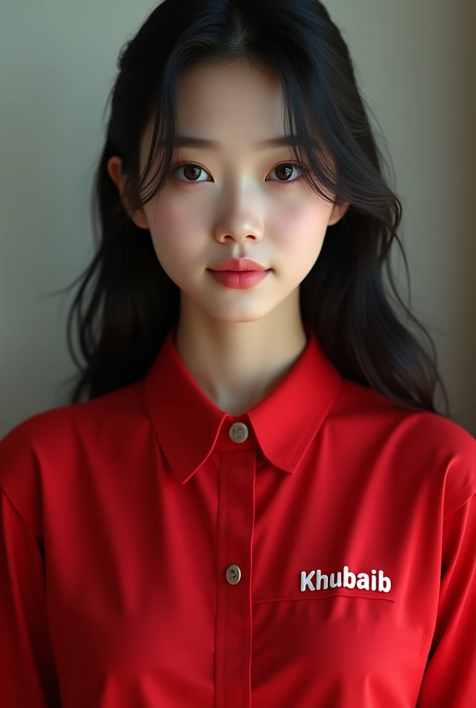 A beautiful japanese girl in a red shirt written on his shirt name "Khubaib"
4k ultra