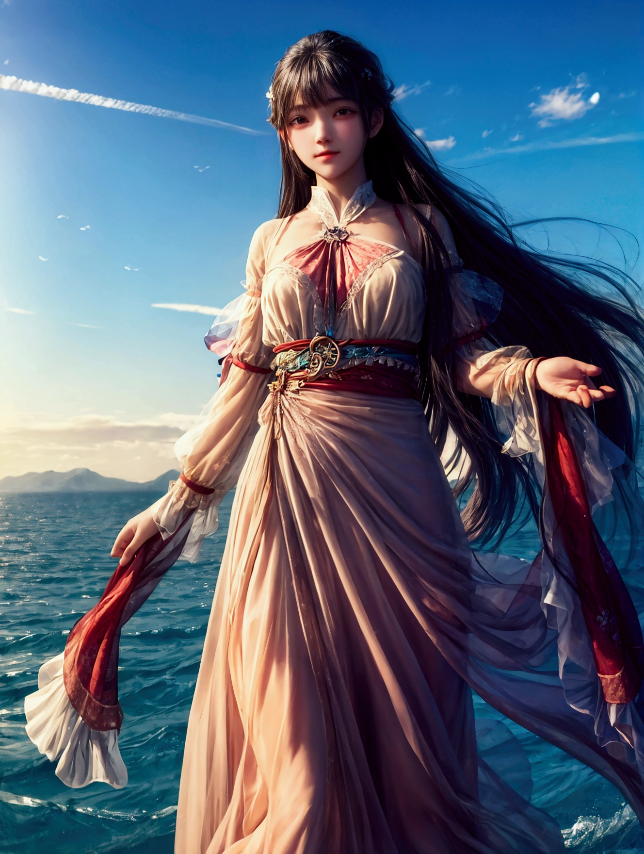 horizon, water, 1girl