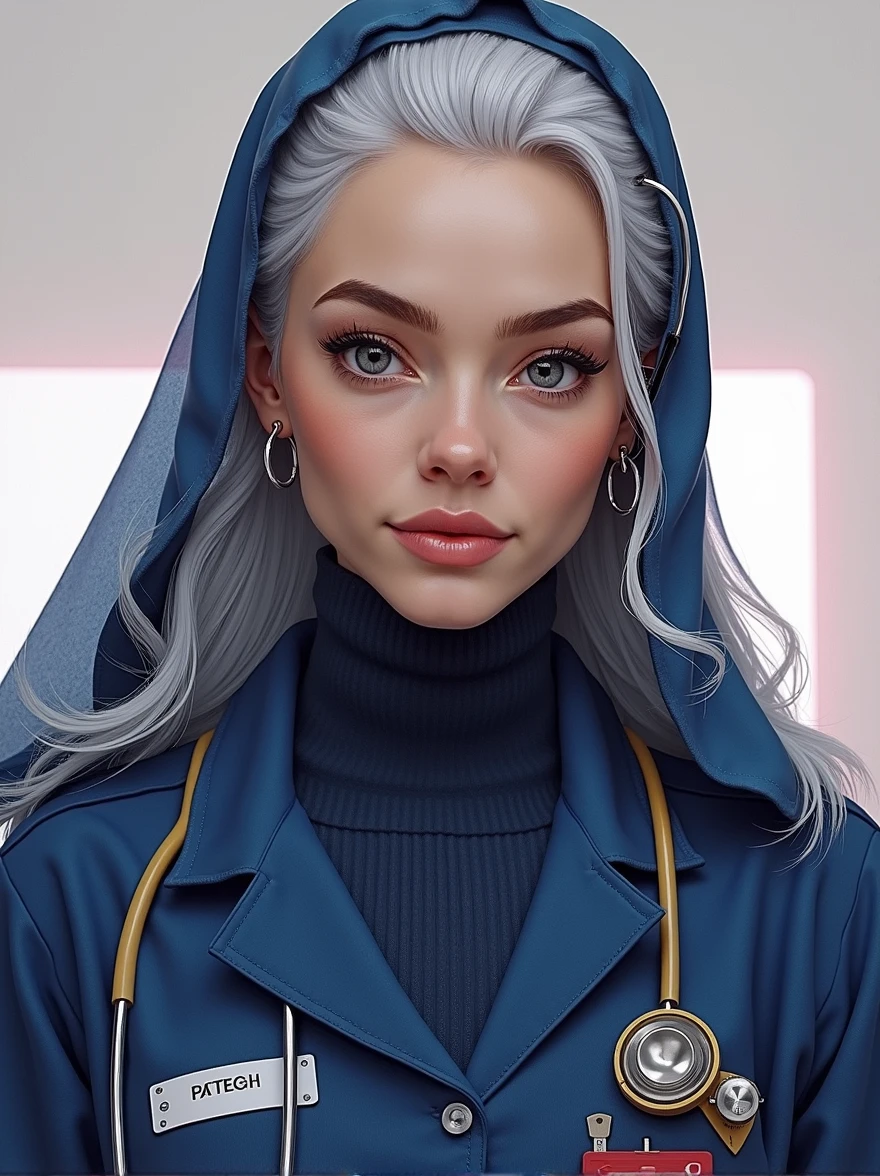 Here is my face, don't change my face at all, just wear me pharmacist uniform, make it professional, realistic, and perfect, I need it for a photo passport