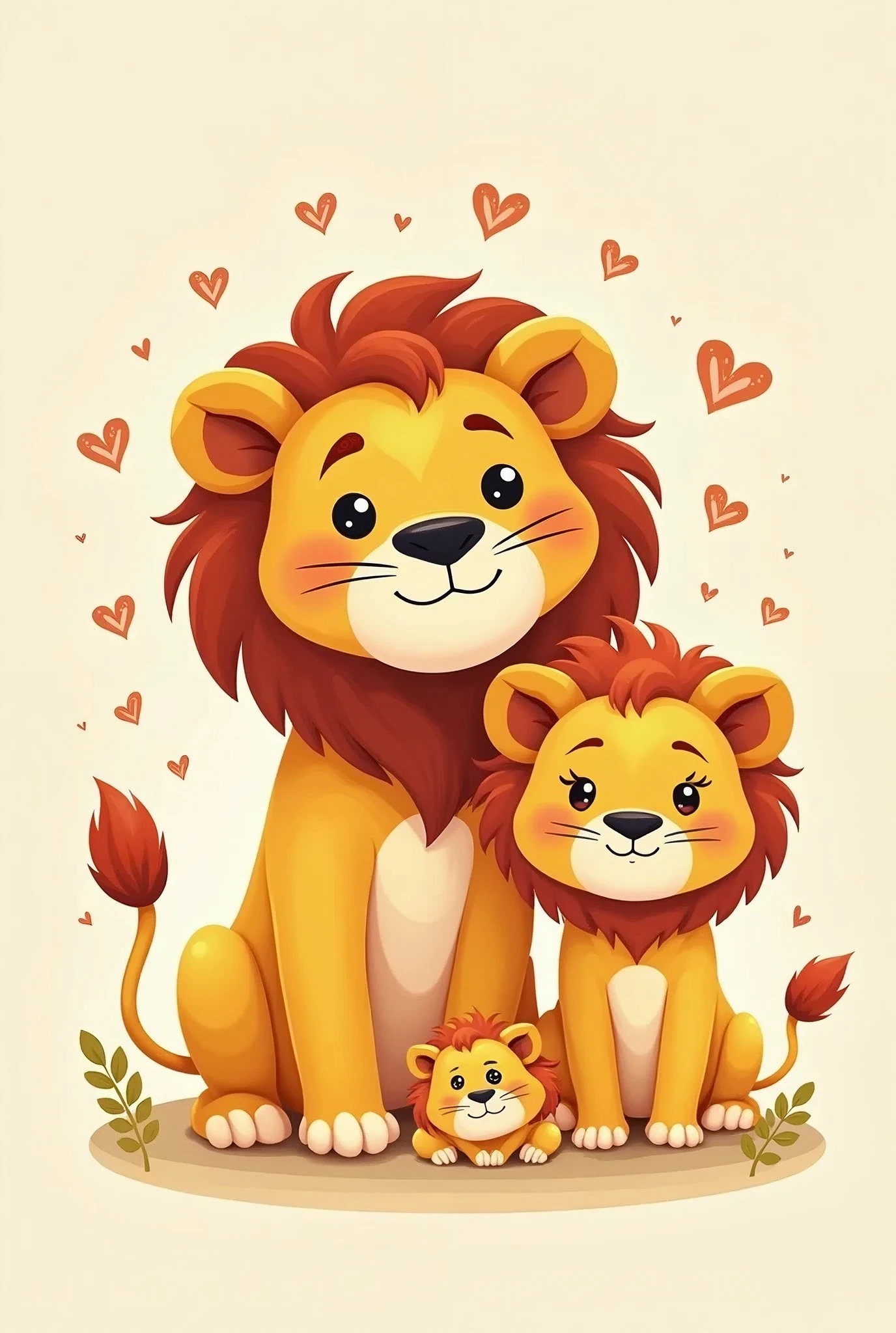 5 Year Anniversary card featuring a cute, cartoonish 3 Lions, Big Father, Big Mother, and its small cub. The design is playful and light-hearted, perfect for celebrating the special bond you share