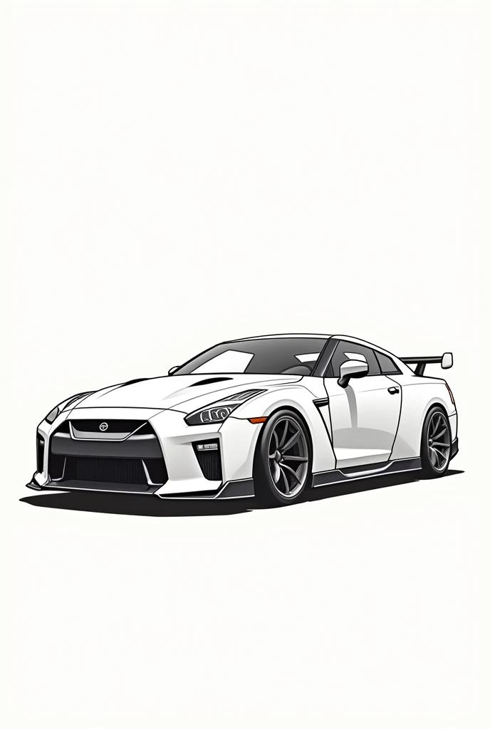 Give me a vector art coloring book photo of a Japanese car no grayscale no color full details but the design is simple no darkened areas
