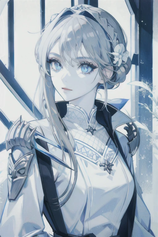 Gray-haired woman, Bright Blue Eyes, White skin, young woman, alone, beautiful、White eyelashes