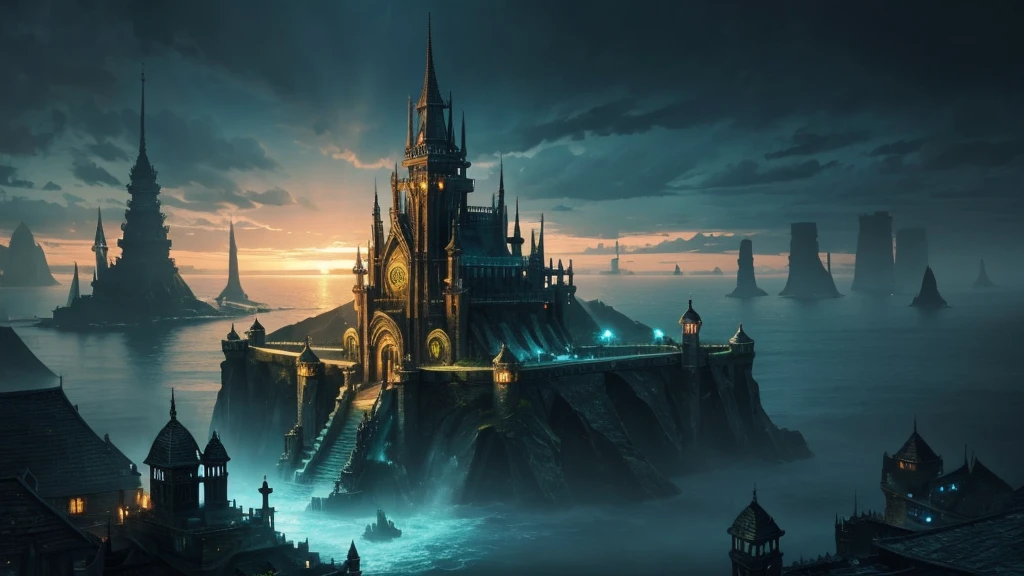 ((masterpiece)),((Highest quality)),((High Detail)),nobody,background, fantasy, darkness, Submerged City, Ocean