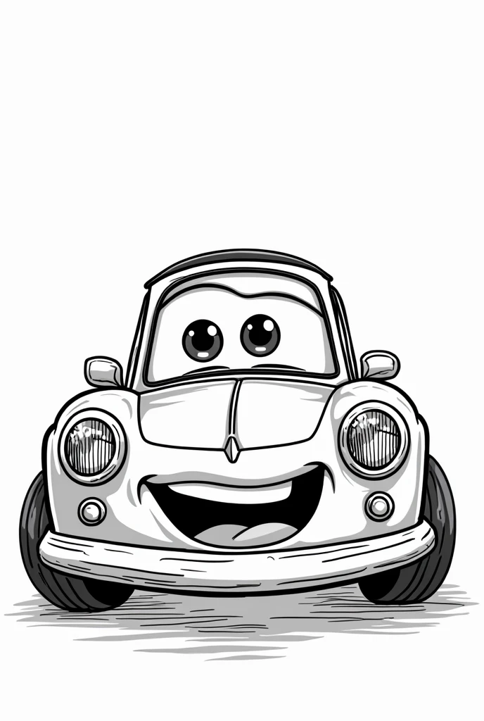 Give me a vector art coloring book photo of a amazed car no grayscale no color full details but the design is simple no darkened areas
