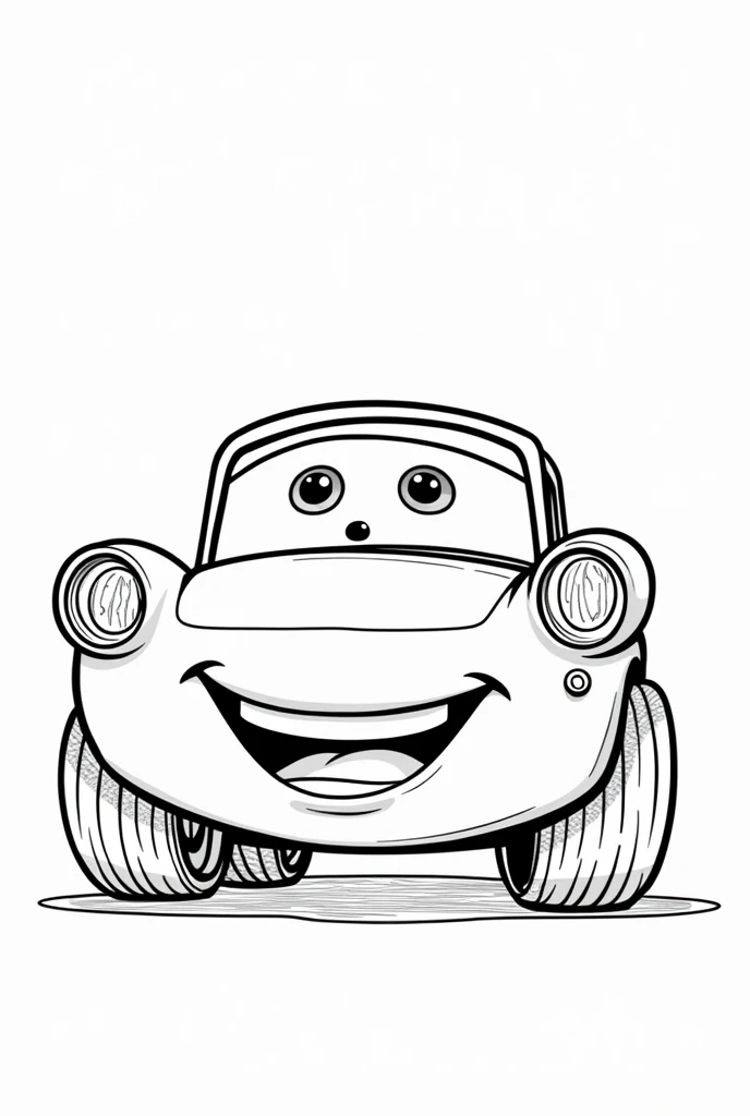 Give me a vector art coloring book photo of a amazed car no grayscale no color full details but the design is simple no darkened areas