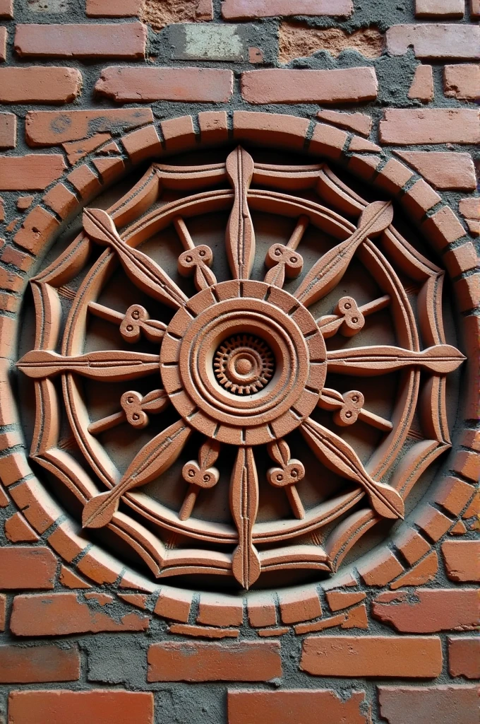 Ashoka chakra carved on brick 