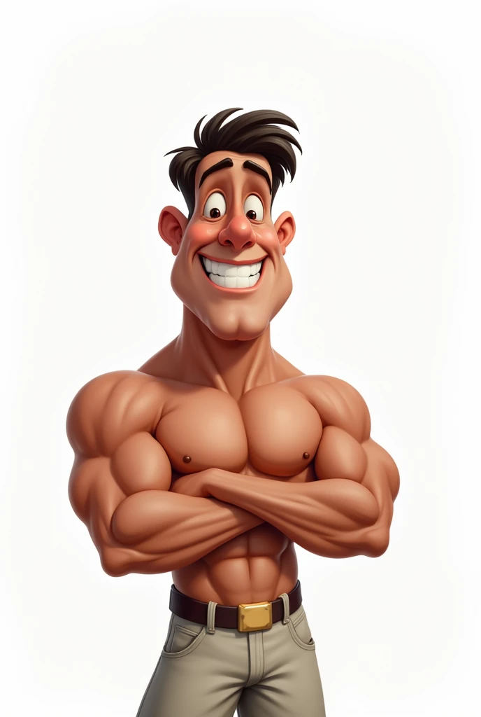 
Caricature, handsome man, disney art style, semi-realistic, huge muscles,shirtless, topless, muscle, pectoral, white background