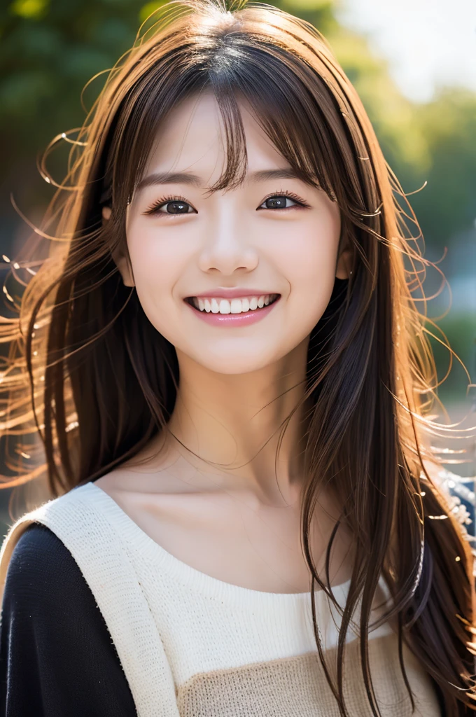 Image resolution 8K、Representative works:1.3)、Beauty、1 female、(魅力的なbody:1)、abdomen:1.1、Dark Brown Hair:1.1、(body:1)、Super detailed facial features、Attractive lips、double eyelid、Wearing a fashionable and stylish V-neck shirt、Super realistic and super cute details、Japanese women、10th generation(18-year-old)、Adorable smile with a smile、Hair blowing in the wind、color々Hair style、Portrait in the studio、