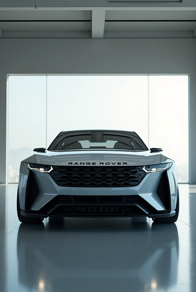 a silver range rover parked in a large room with a large window, vehicle photography, new vehicle, the ugliest car in the world, steel gray body, cinematic front shot, vehicle concept photo!!, trending on vehicle design, automotive photography, vehicle design, concept, full view of a car, medium long shot, futuristic product car shot, a wide full shot, front angle